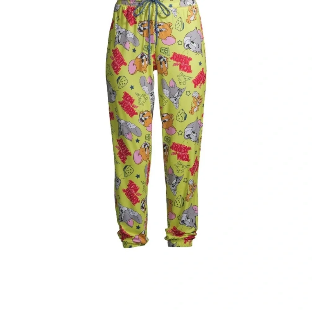 Tom and Jerry Cartoon‎ Green Sleeper Jogger Pajama Pants Lounge Pants Size XL